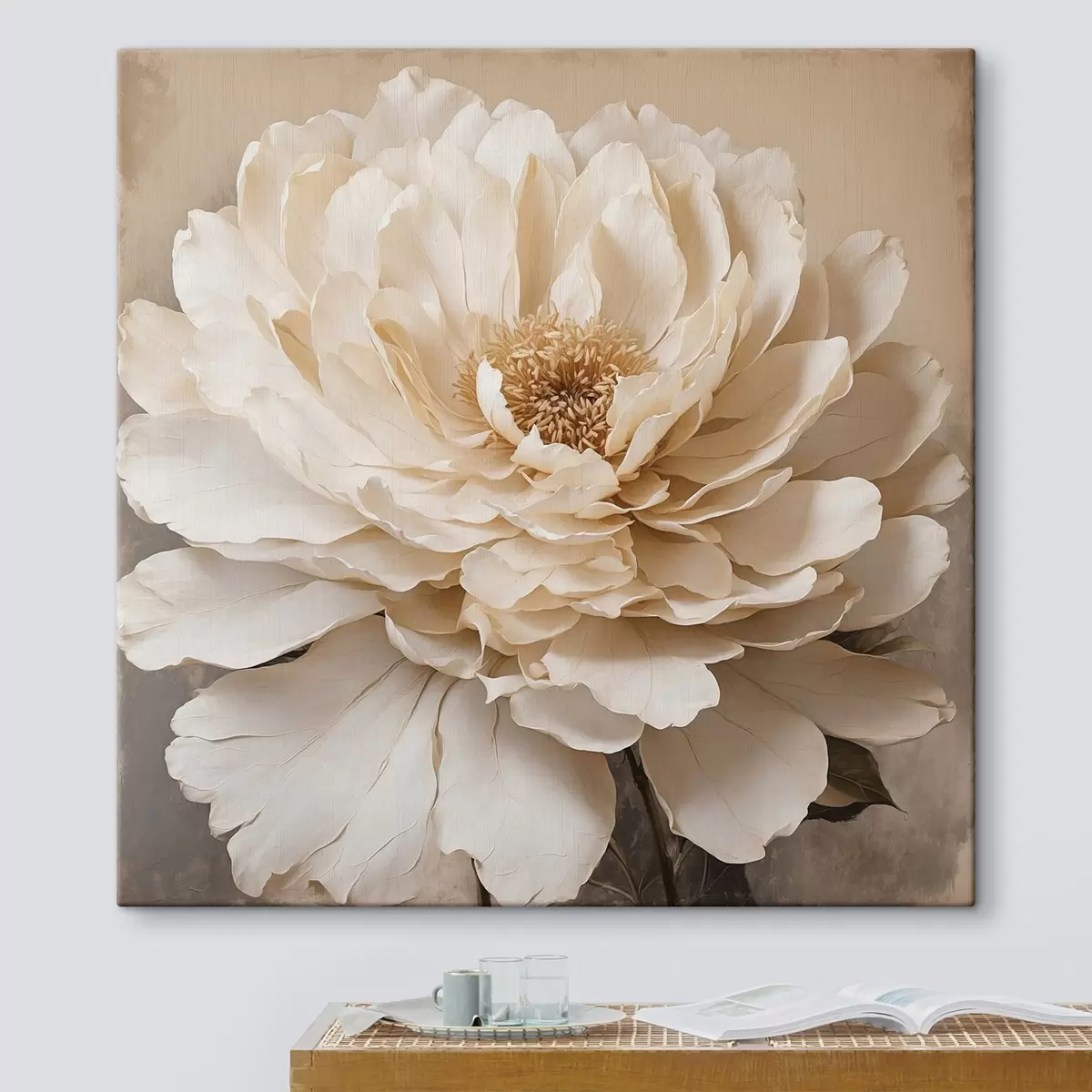 Tablouri Floare albă pe fundal bej s44094