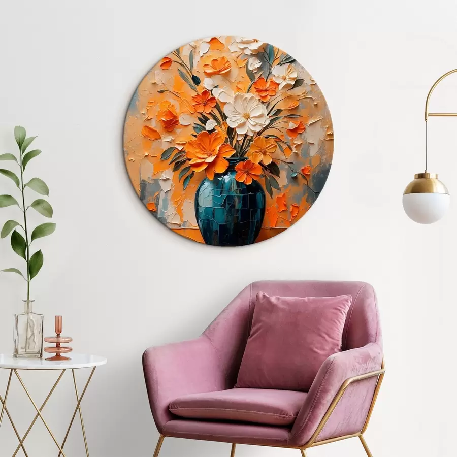 Tablouri Flori albe și portocalii în vază în stilul picturii în ulei r44059