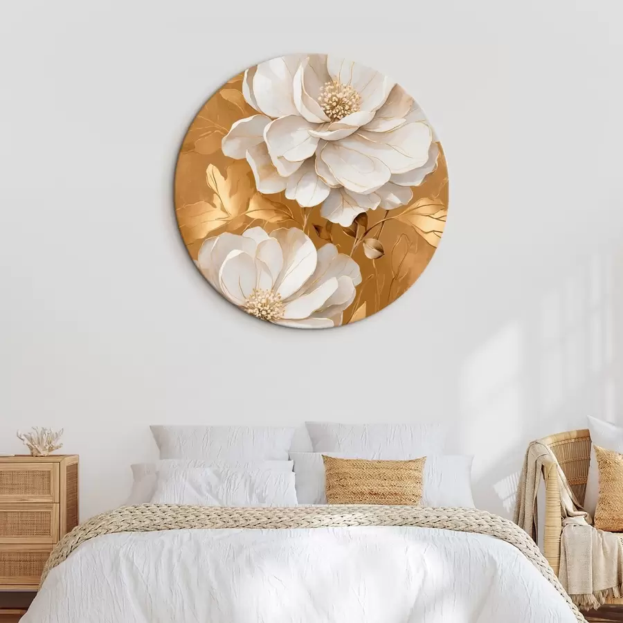 Tablouri Flori albe pe fundal galben r44067