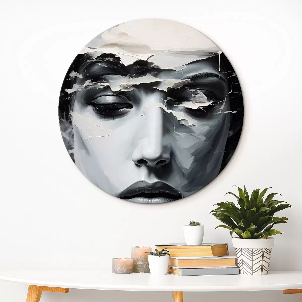 Picturi rotunde Față abstractă de sex feminin în stilul picturii acrilice r44070