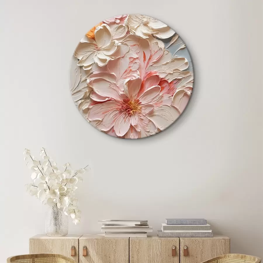 Tablouri Flori albe și roz pe fundal albastru în stil pictură în ulei r44074