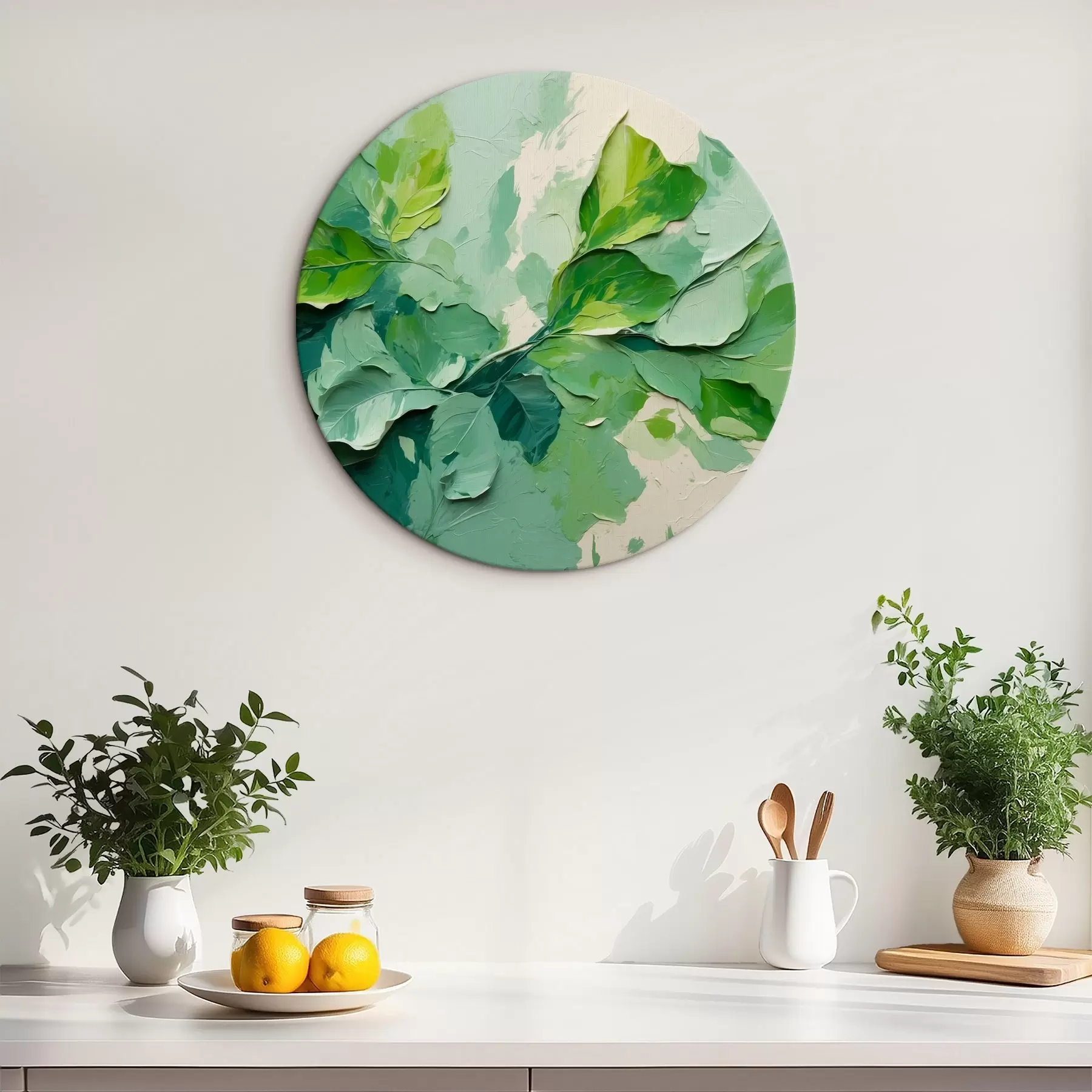 Tablouri Creangă cu frunze verzi în stilul picturii în ulei r44075