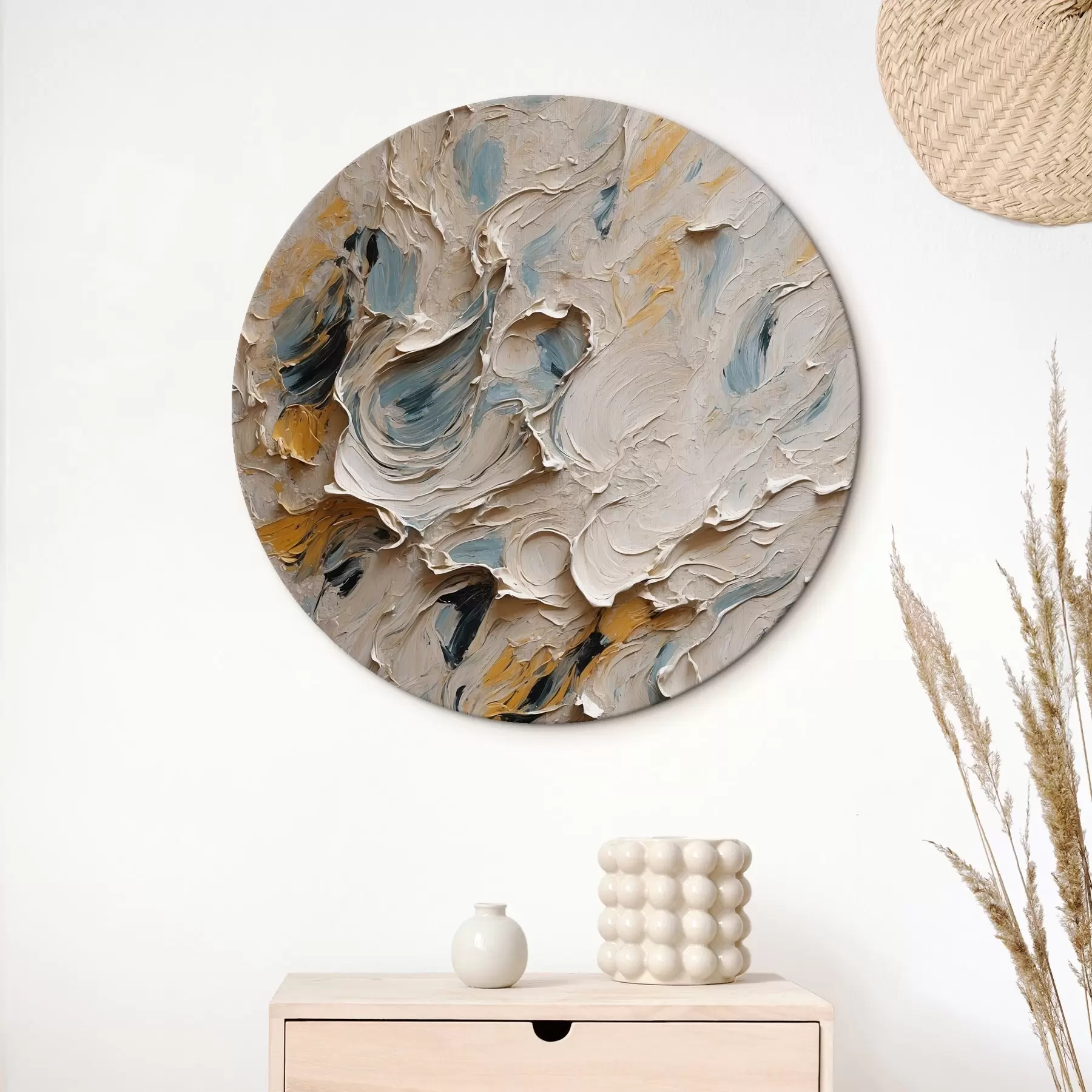 Tablouri Pictură abstractă în ulei în culorile alb și albastru r44078