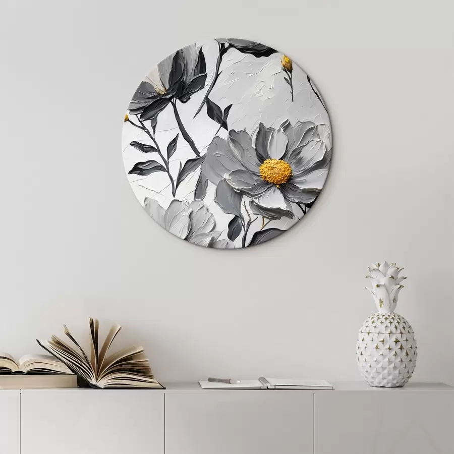 Tablouri Flori gri pe fundal gri în stil pictură în ulei r44080