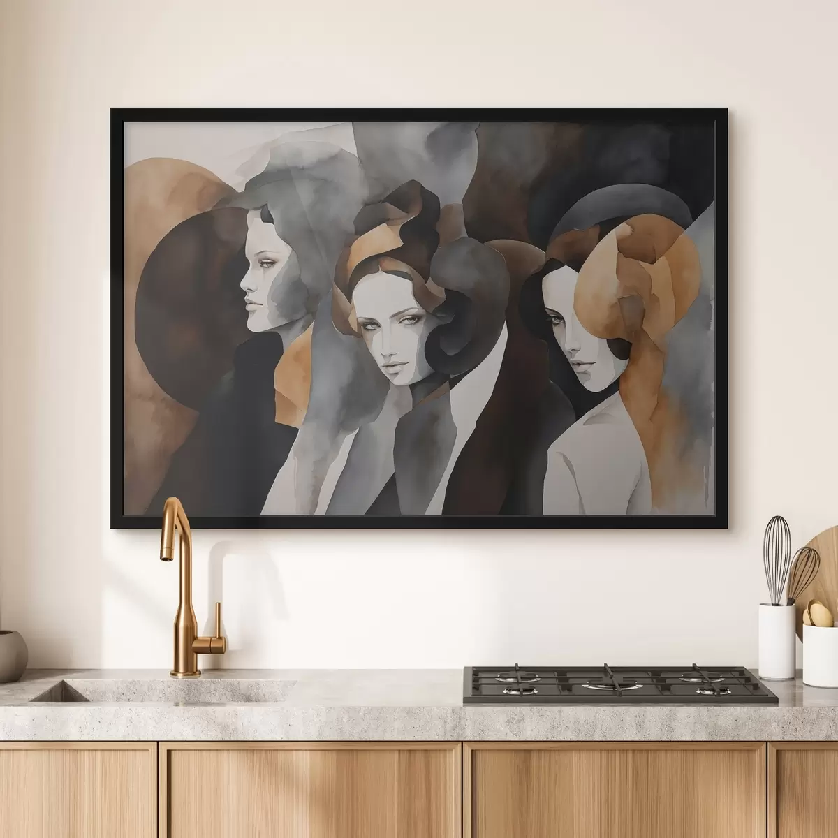 Poster Pictură abstractă cu fețe de femei f44060