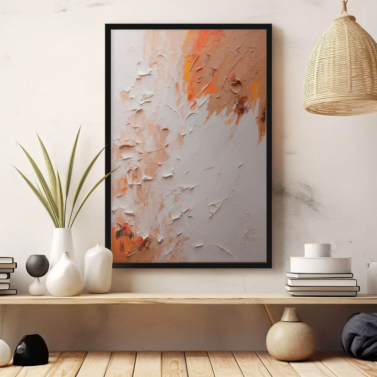 Poster Pictură abstractă în ulei cu culori albe și maro f44076