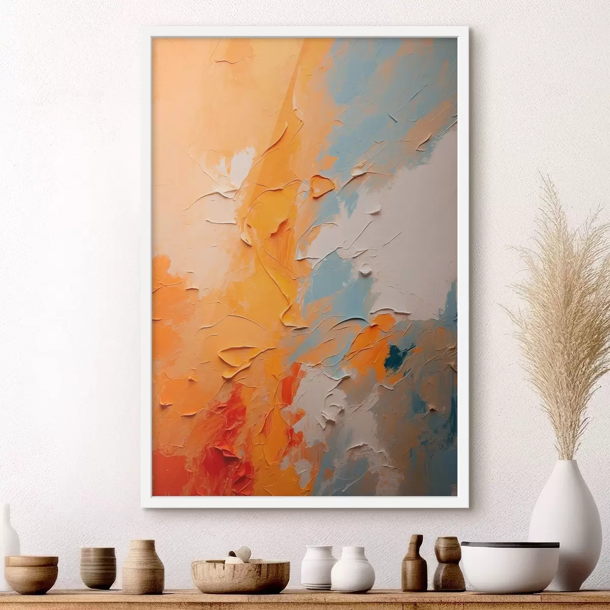 Poster Pictură abstractă în ulei cu culori galbene și albastre f44077