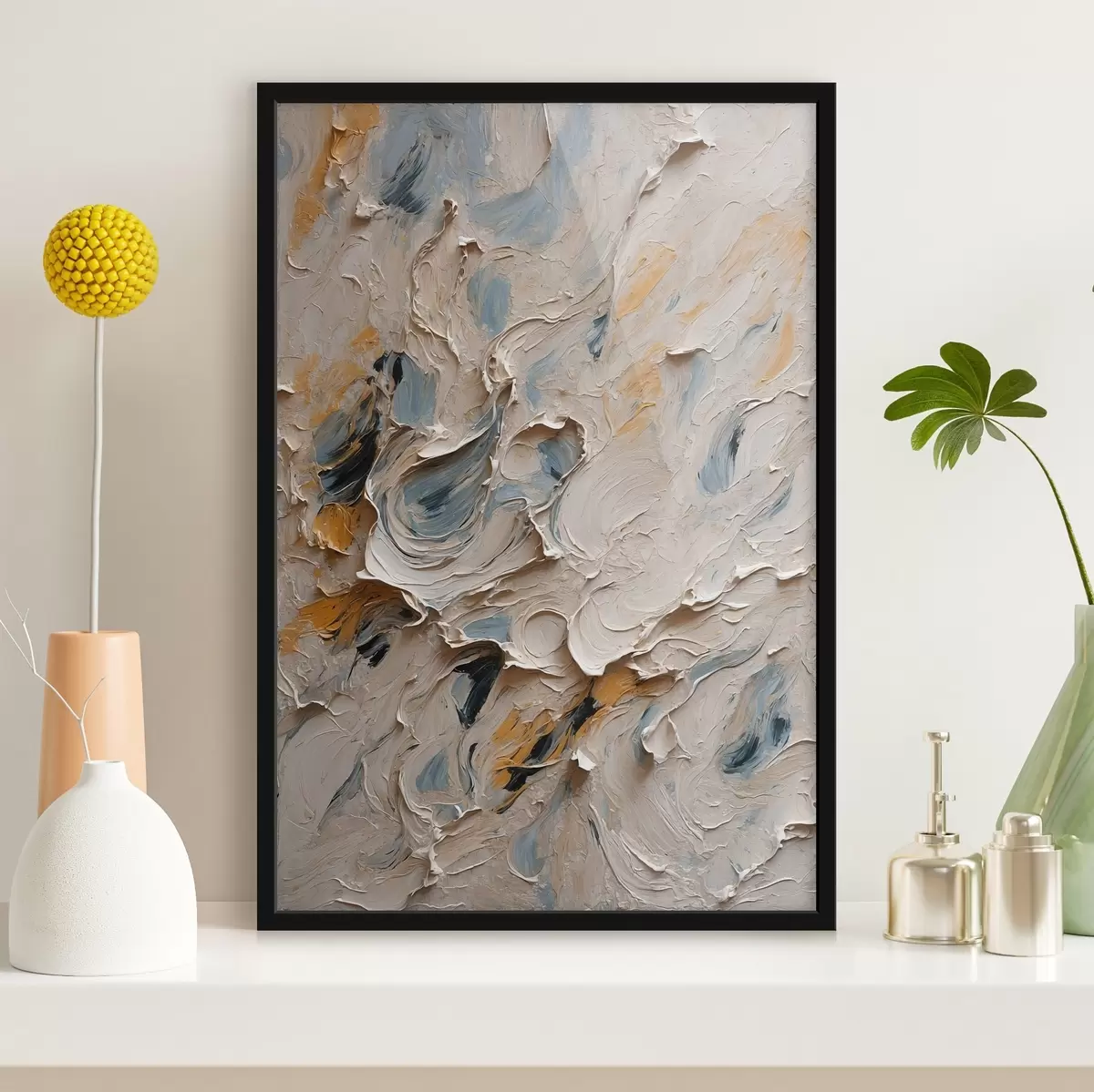 Poster Pictură abstractă în ulei în culorile alb și albastru f44078