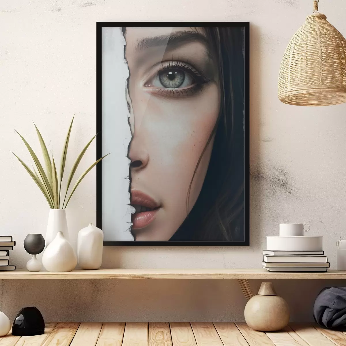 Poster Fața fetei în spatele peretelui alb f44083