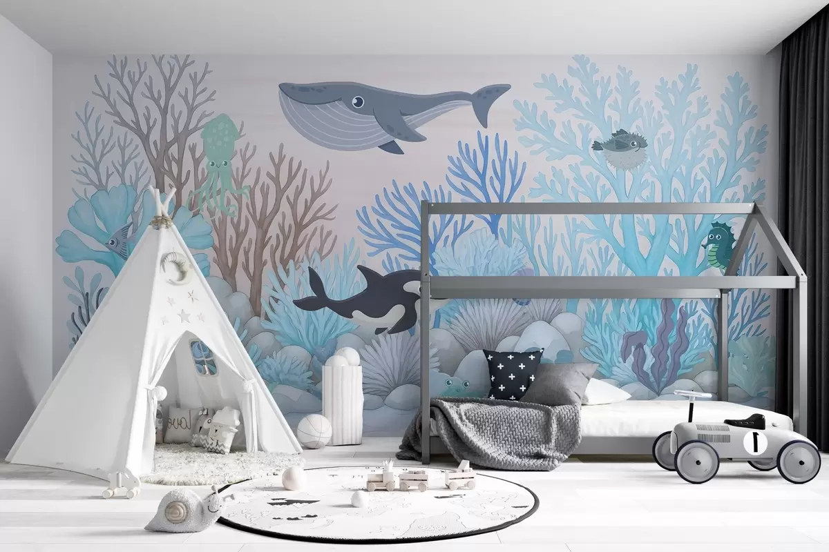 fototapet Acuarelă locuitori marini w03828v1