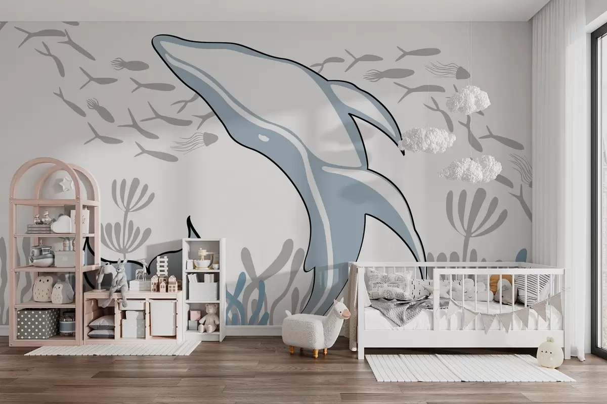 fototapet O balenă printre pești și alge marine w03853v1