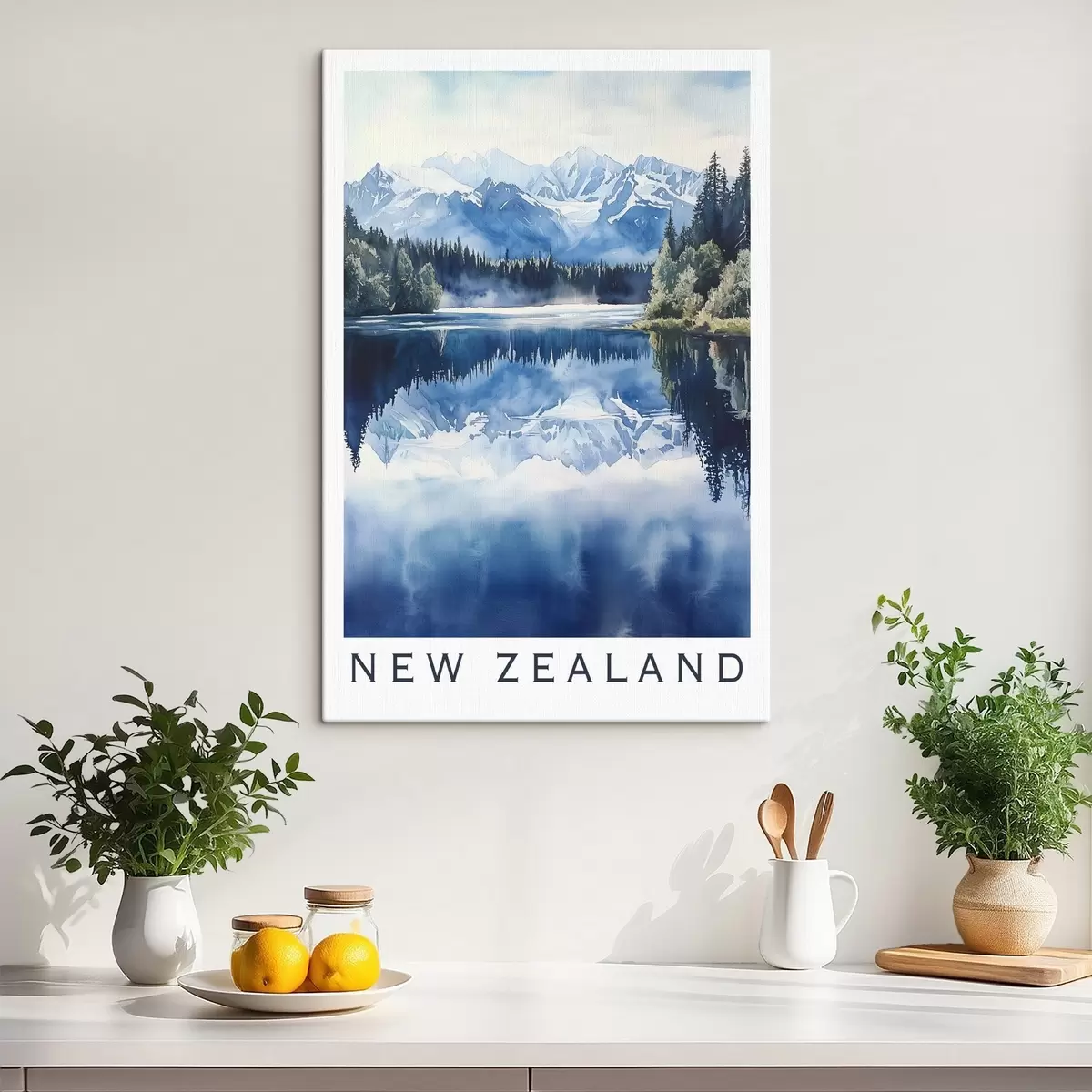 Tablouri Munți frumoși în Noua Zeelandă, stil acuarelă, lac, pădure s44144