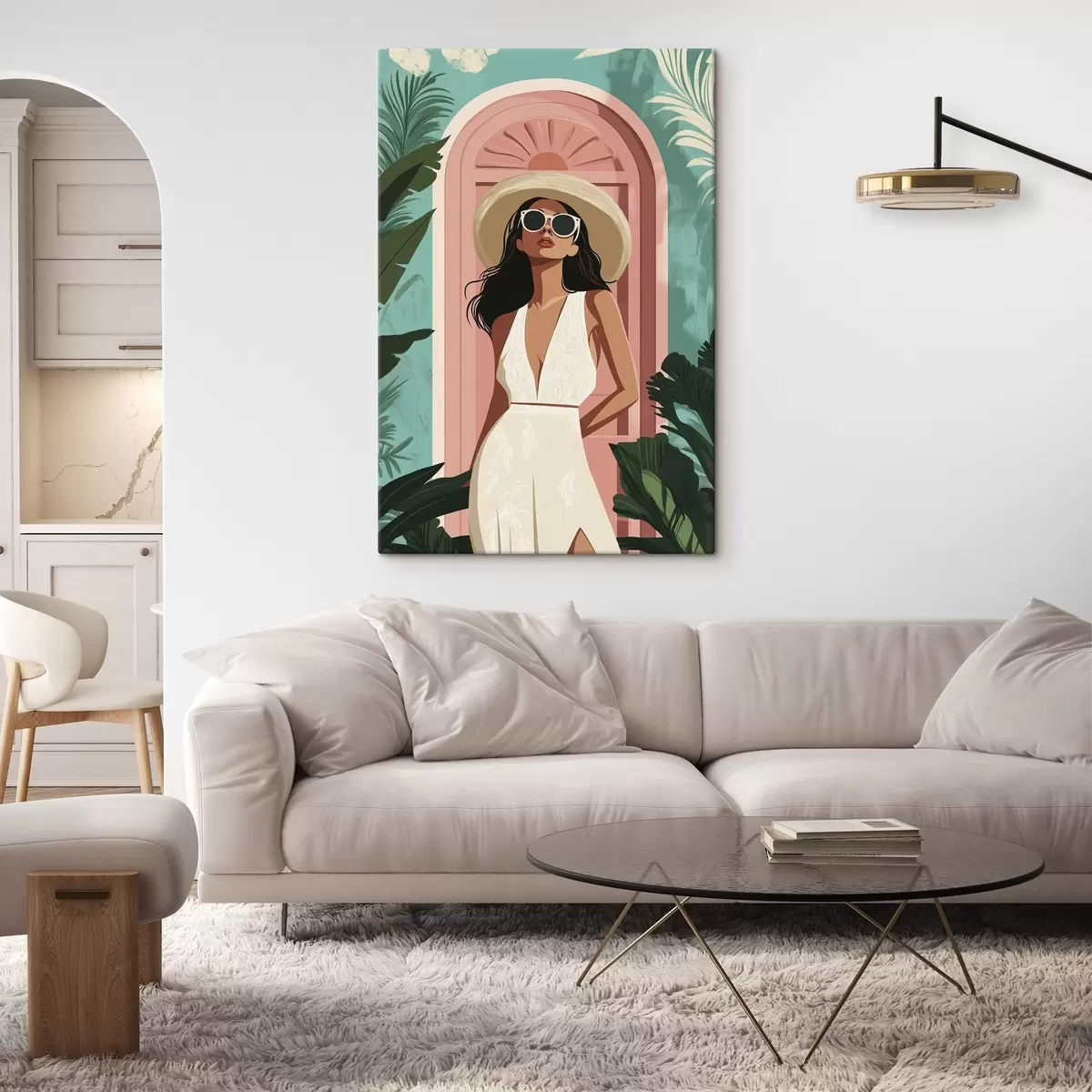 Tablouri Femeie în ochelari de soare și pălărie, natură tropicală, arhitectură  s44152