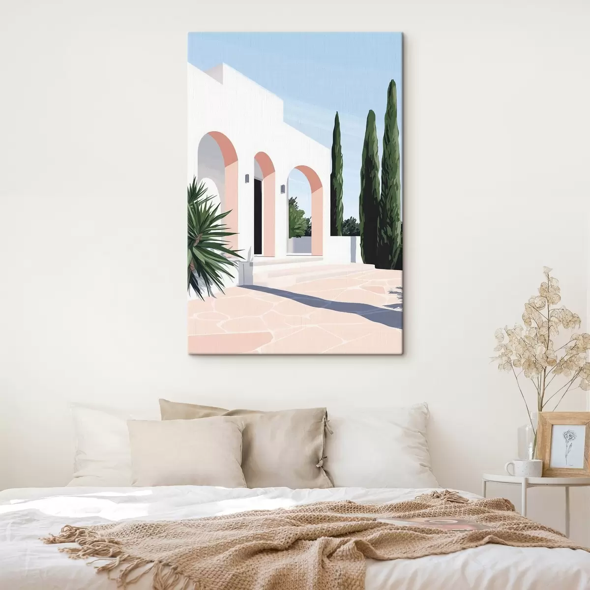 Tablouri Vilă albă cu arcade și grădină tropicală, mediteraneană, stil plat s44153