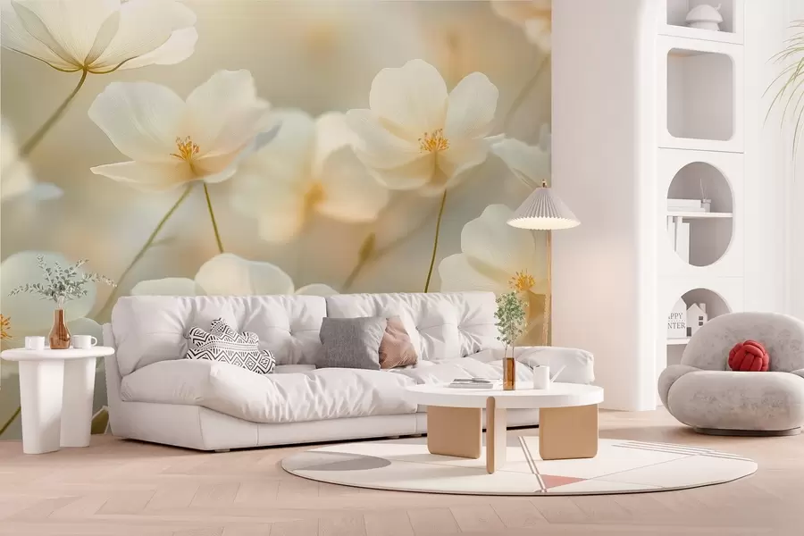 fototapet flori albe de dimineață w03766