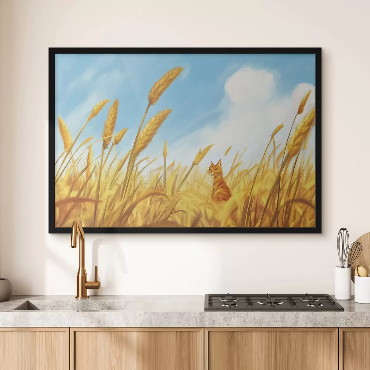 Poster Pisică în câmp cu spice de grâu f44211