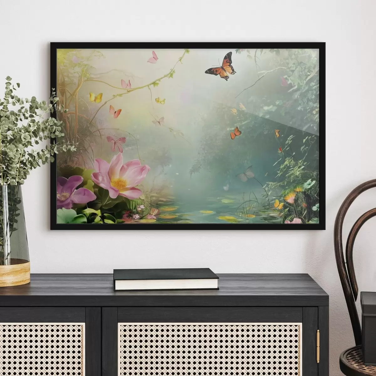 Poster Lac în pădure sub copaci f44216