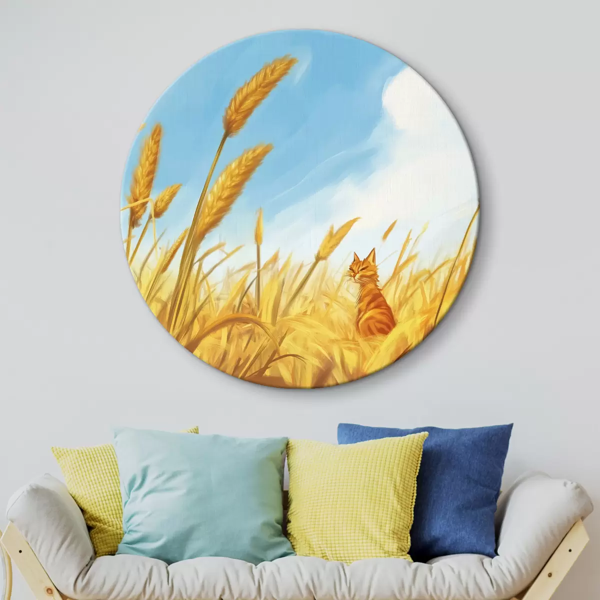 Picturi rotunde Pisică în câmp cu spice de grâu r44211