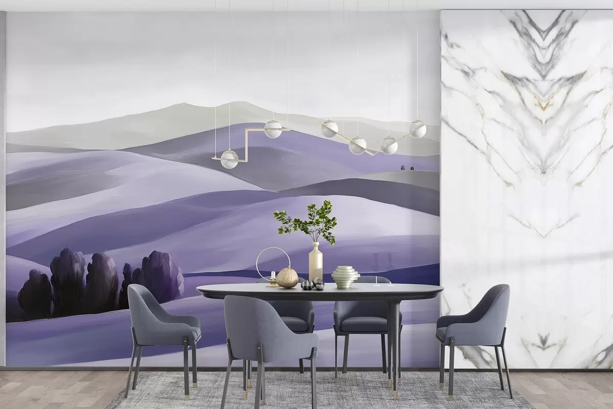 fototapet Peisaje cu copaci, Toscana, culori violet, stil ulei w03880v3