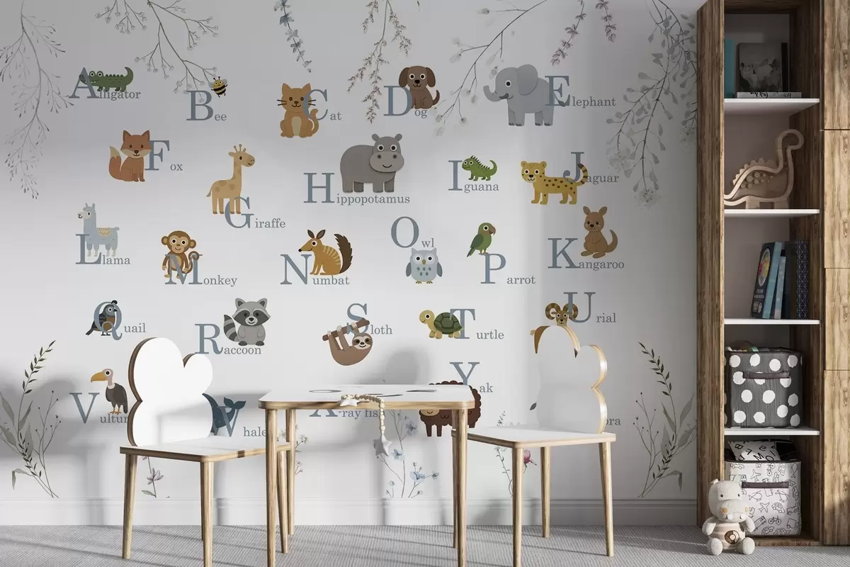 fototapet Alfabet minimalist cu litere albastre w03808