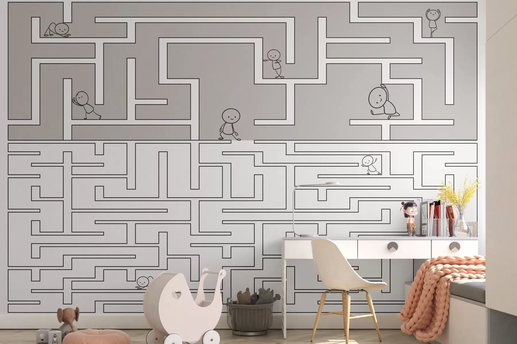 fototapet Labirint în gri deschis și alb w03873v5