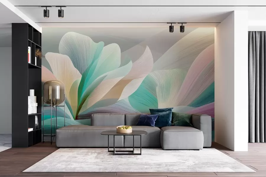 fototapet Abstracție elegantă cu curbe netede care seamănă cu o floare și valuri w09075