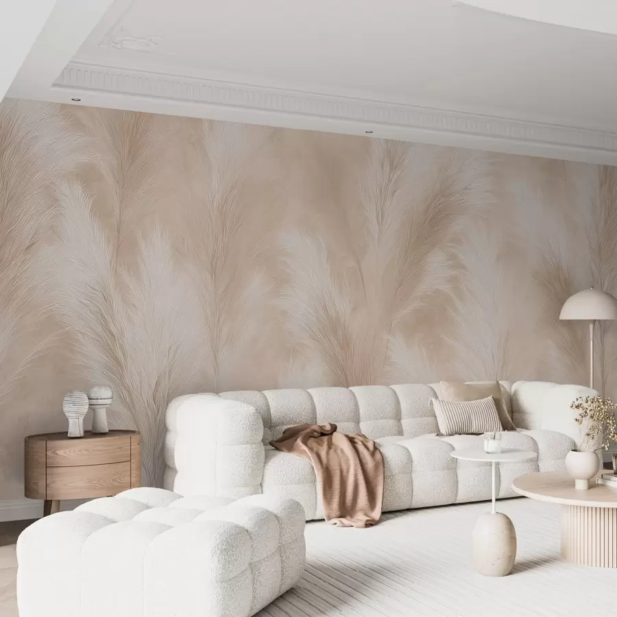 fototapet Iarbă de pampas în nuanțe de bej și roz w09077