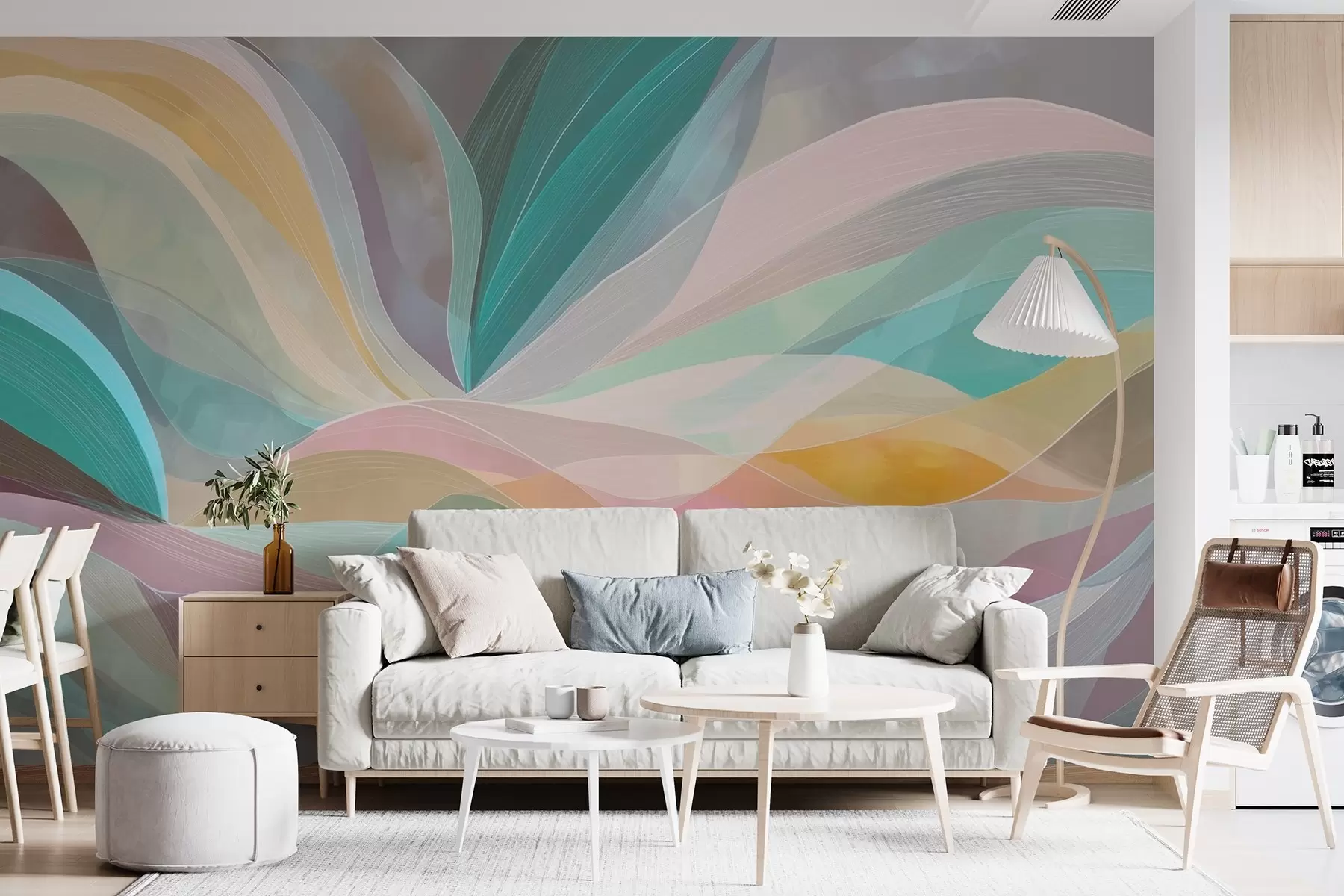 fototapet Abstracție, valuri sub formă de dealuri și munți în tonuri deschise w09086v1