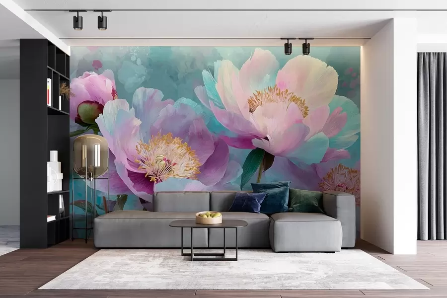 fototapet Peonii colorate în nuanțe de albastru și violet w09087