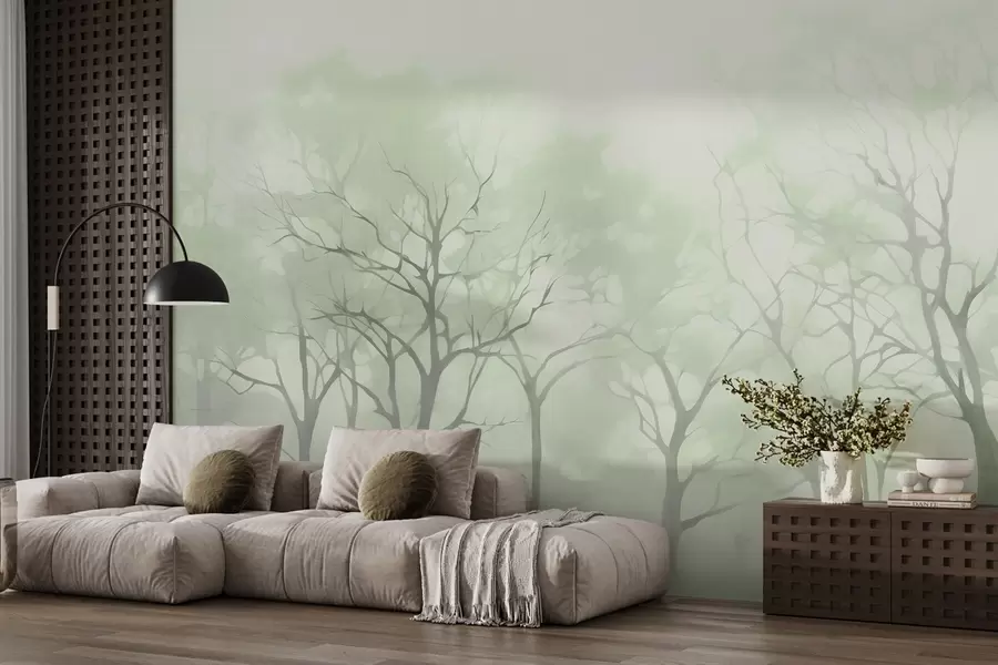 fototapet Monochrome vintage copaci în ceață w09065v1