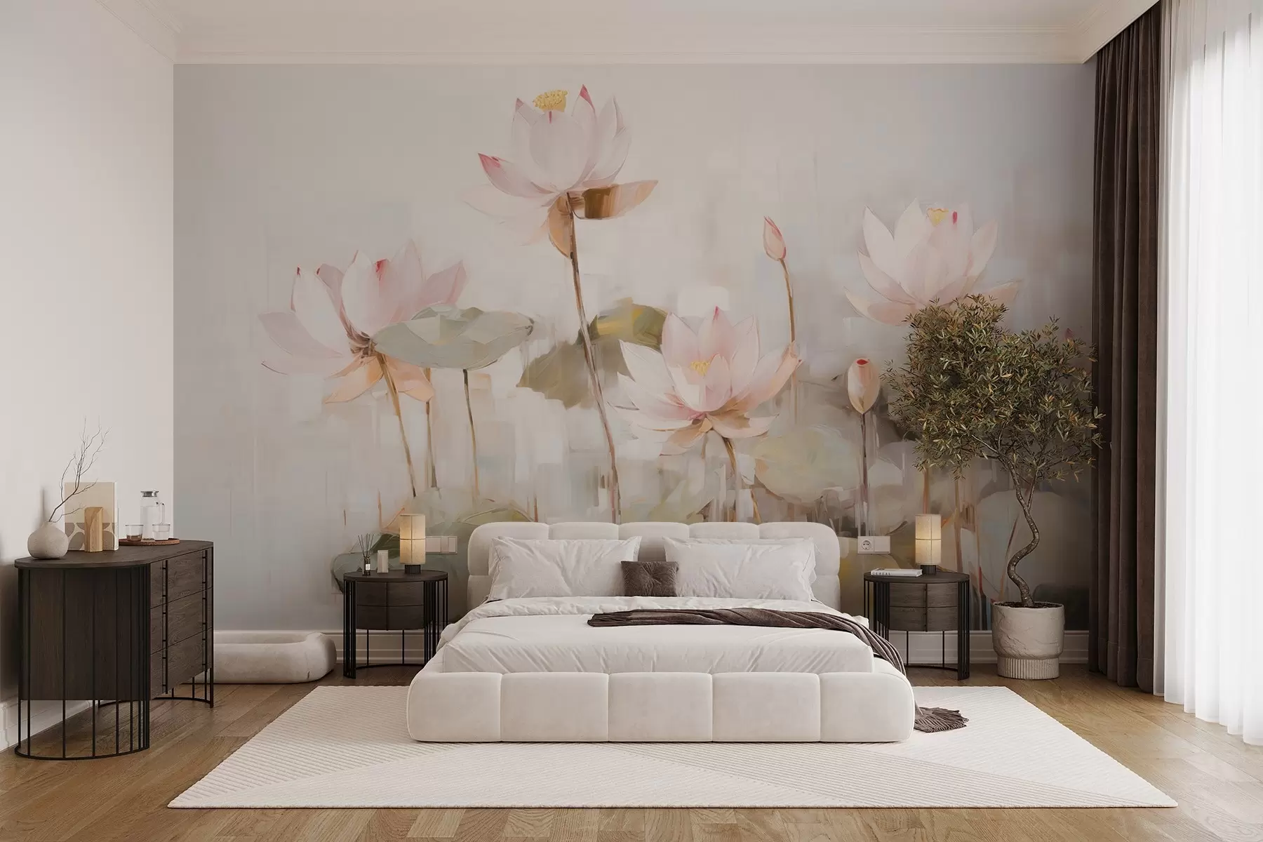 fototapet Delicate flori de lotus pictate cu acrilic w09067