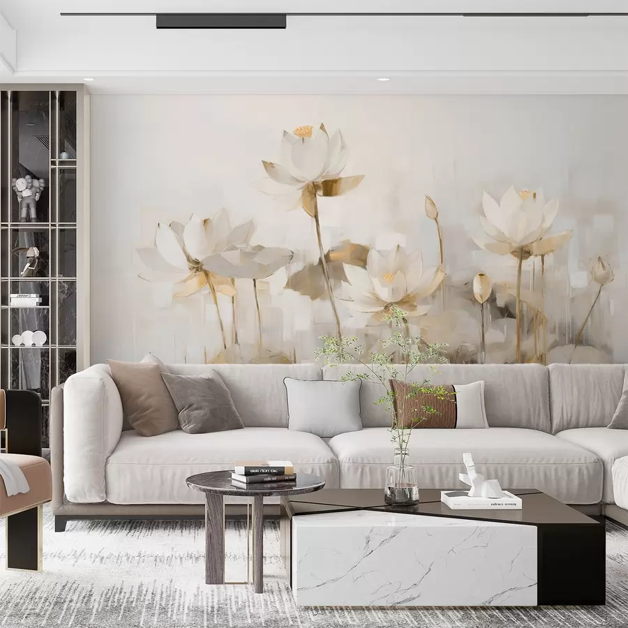 fototapet Delicate flori de lotus pictate cu acrilic w09067v2