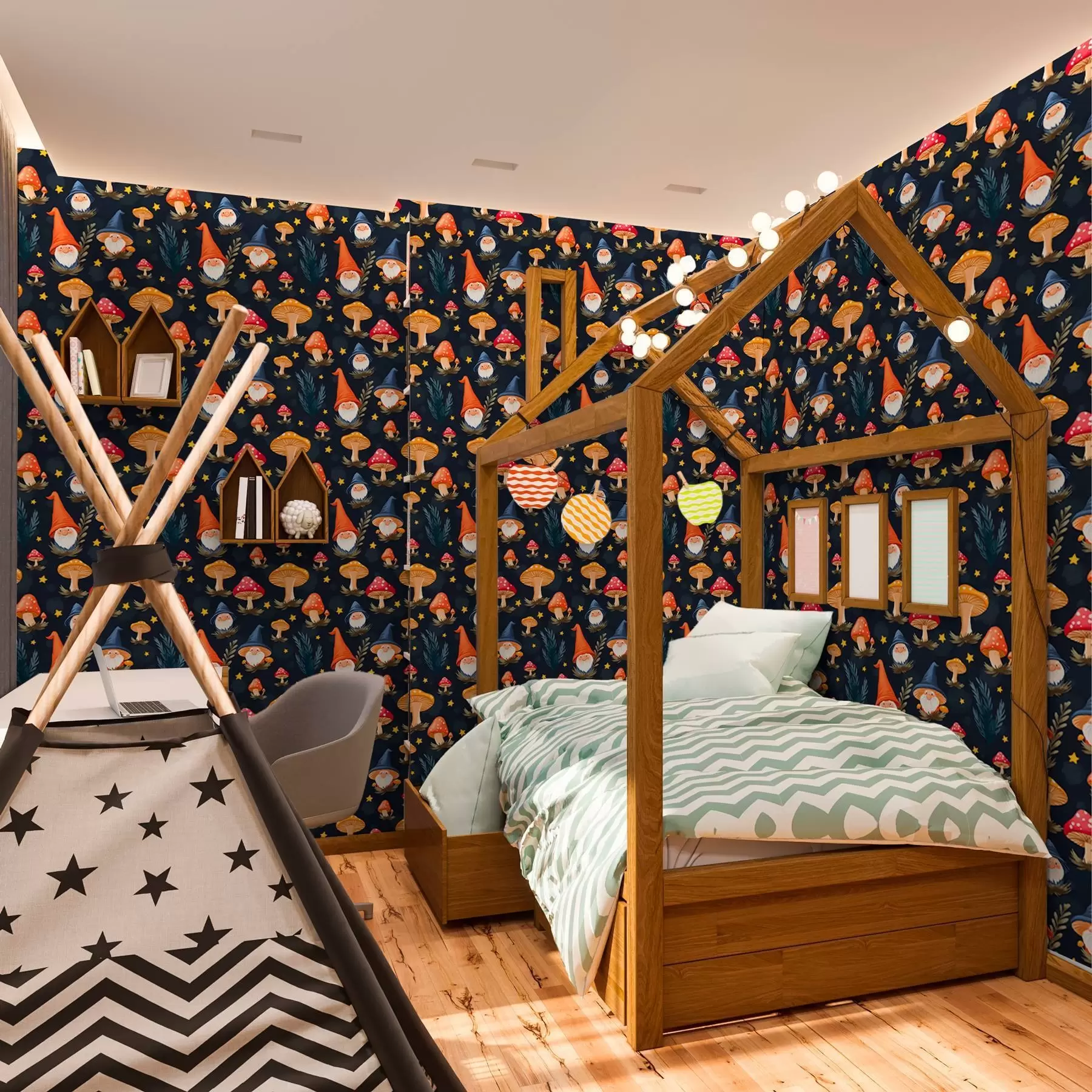 fototapet Gnomi zână și noapte înstelată a00077