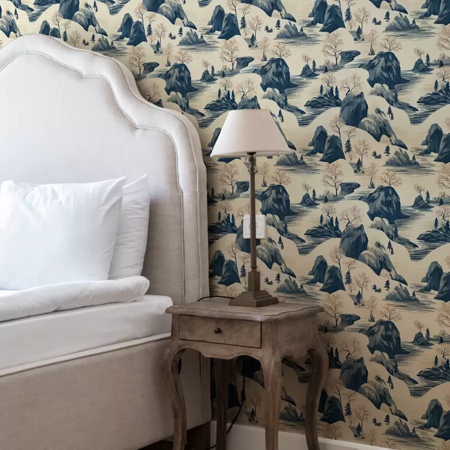 fototapet Peisaje de iarnă cu râu de munte în nuanțe de albastru a00103