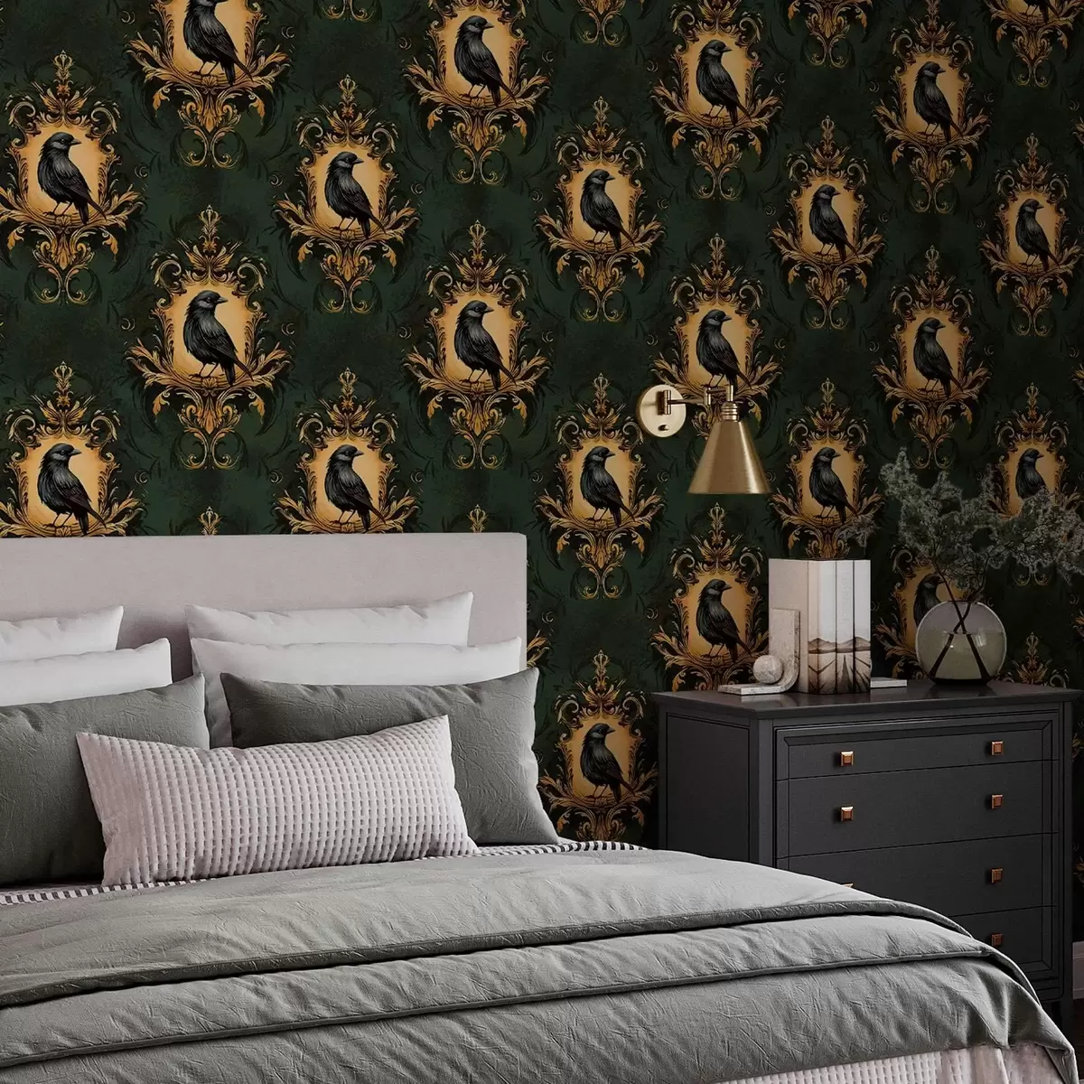 Wallpaper Corb într-un cadru pe un fundal verde a00105