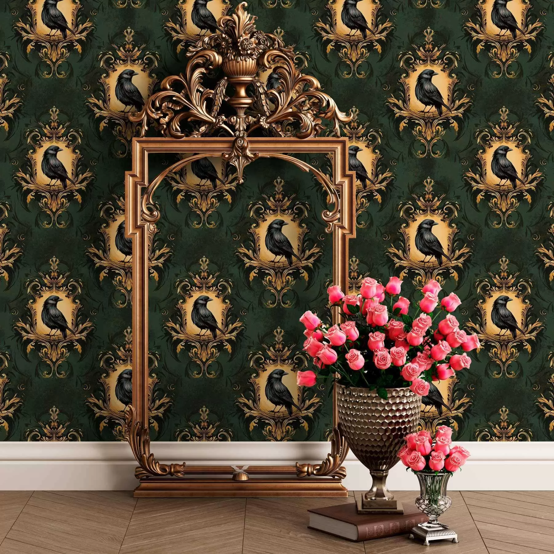 fototapet Corb într-un cadru pe un fundal verde a00105