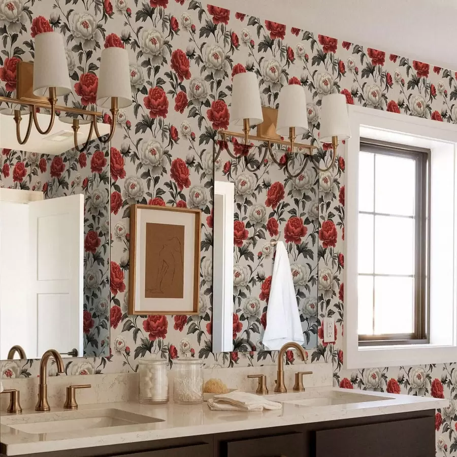 fototapet Peonies în stil retro pe un fundal bej a00107