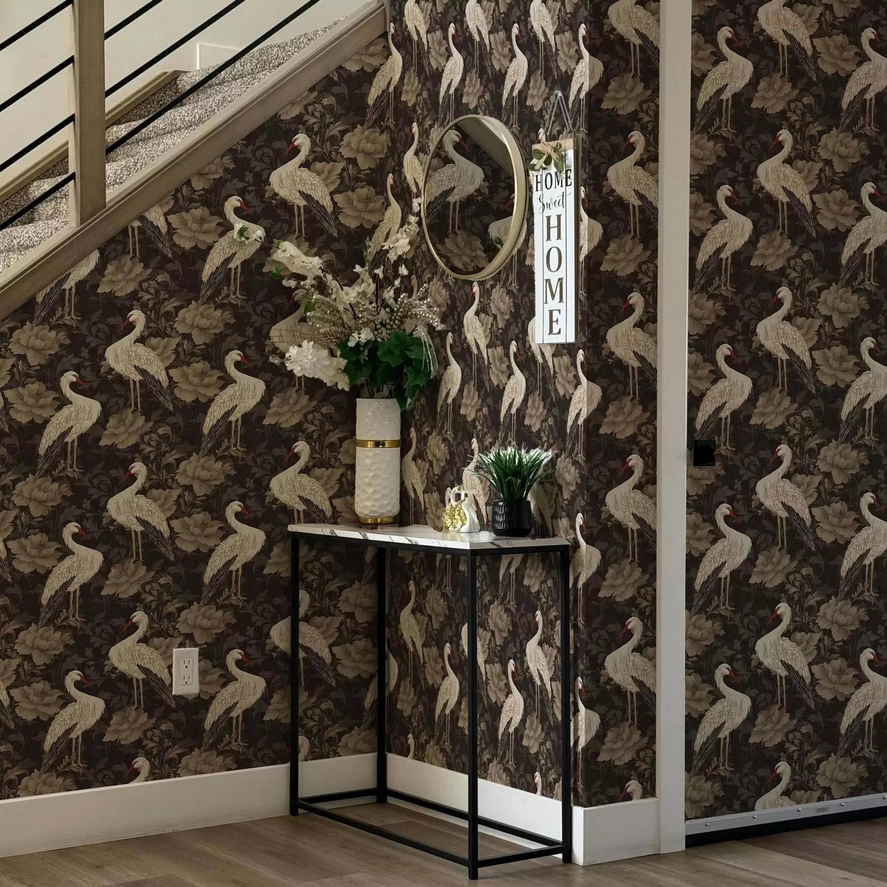 fototapet Cocori printre flori mari într-o paletă pastel clasică a00108