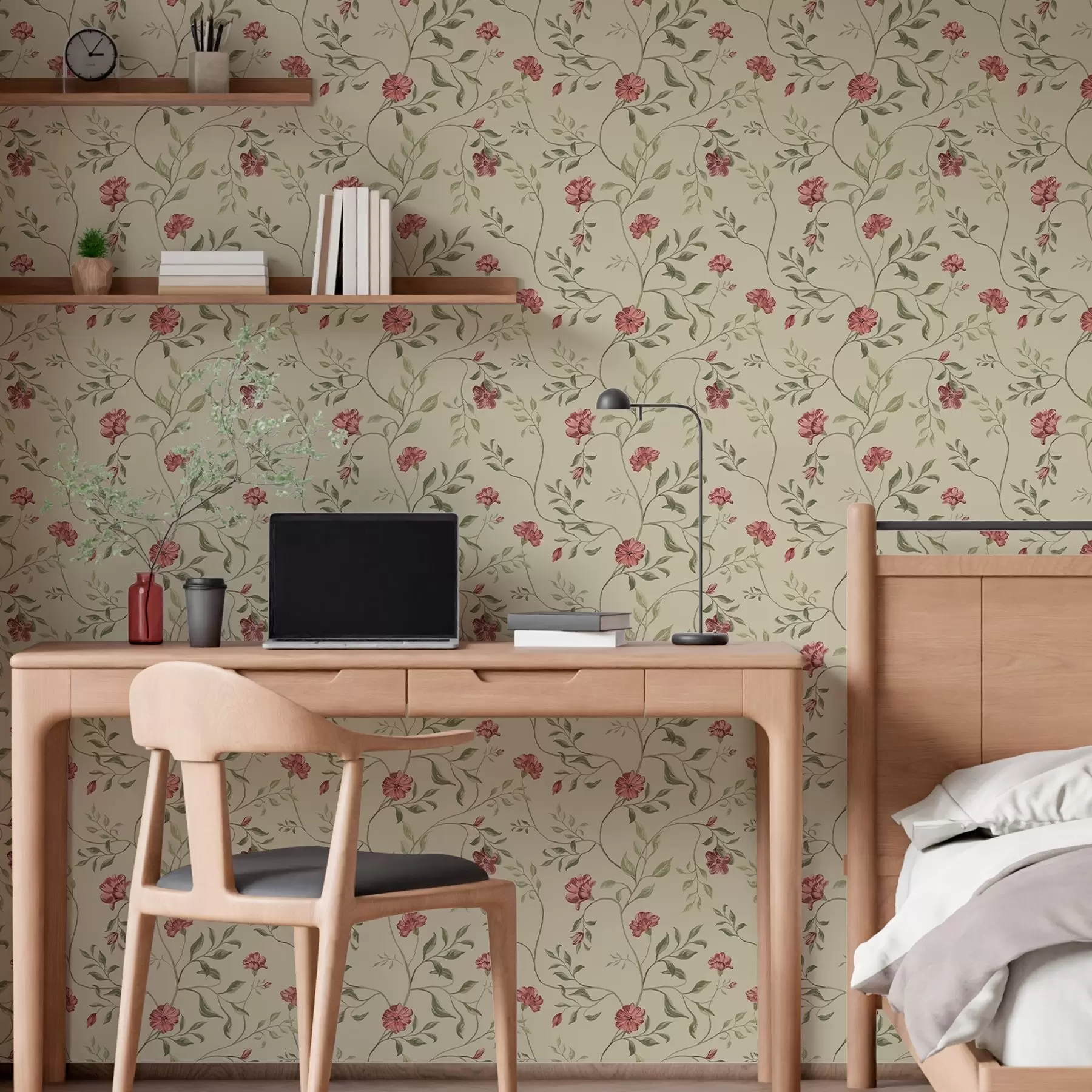 fototapet Flori și muguri roșii pe un fundal deschis a00114