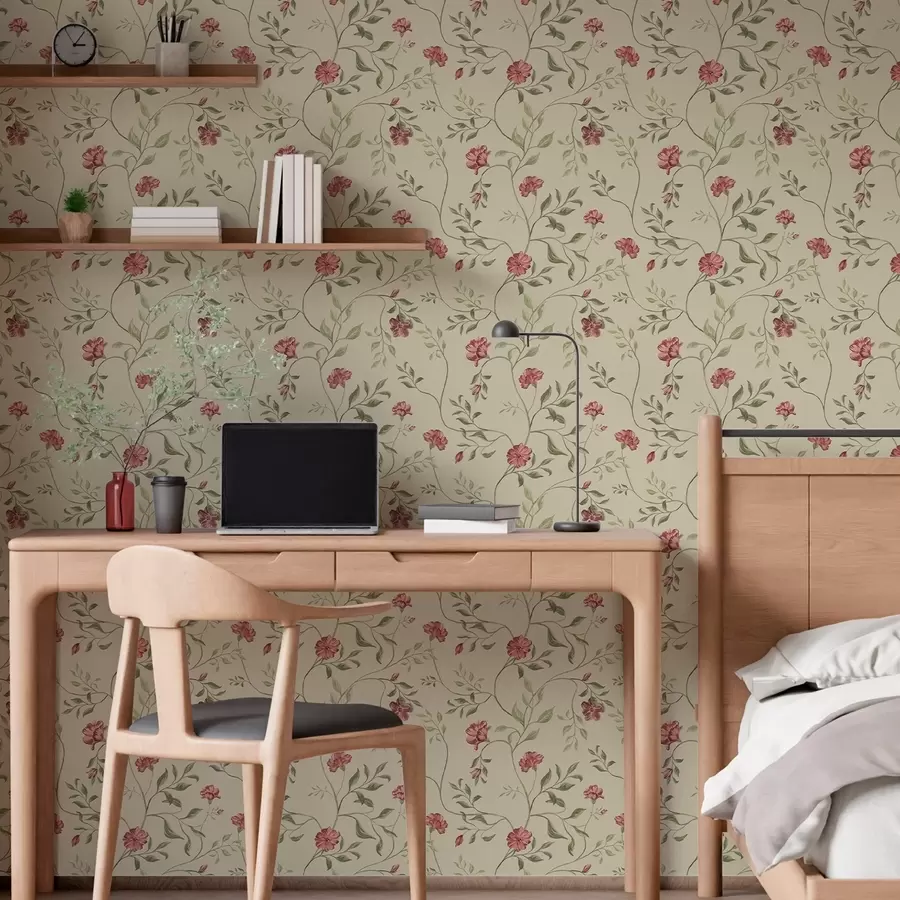 fototapet Flori și muguri roșii pe un fundal deschis a00114