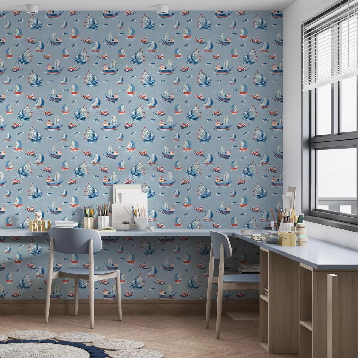 Wallpaper Nave pe un fundal albastru a00126