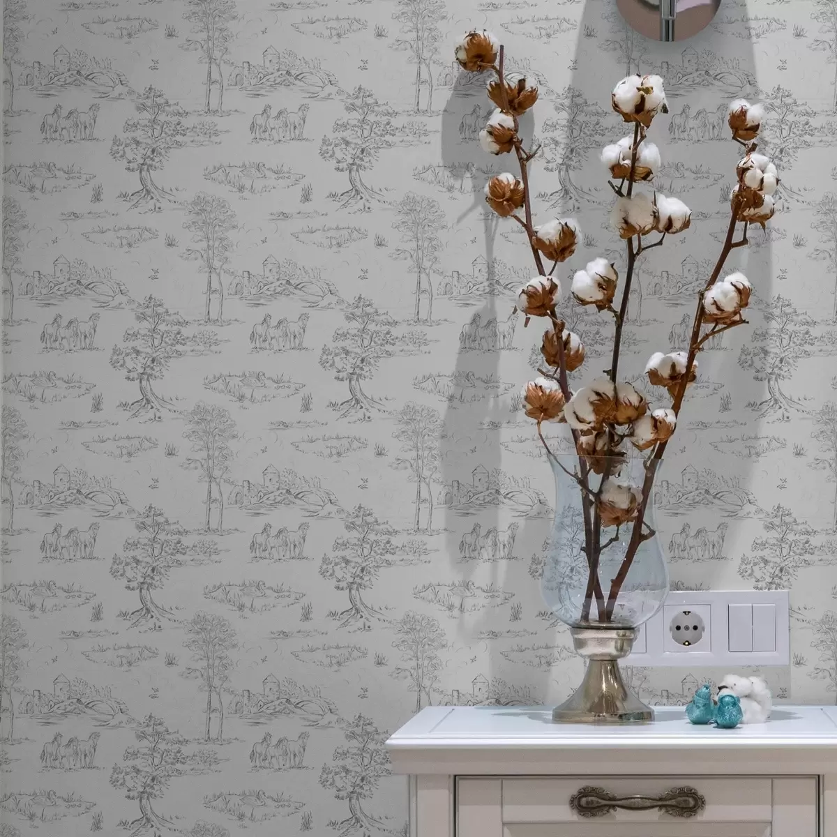 Wallpaper Peisaj cu cai în stil gri și alb a00133v2