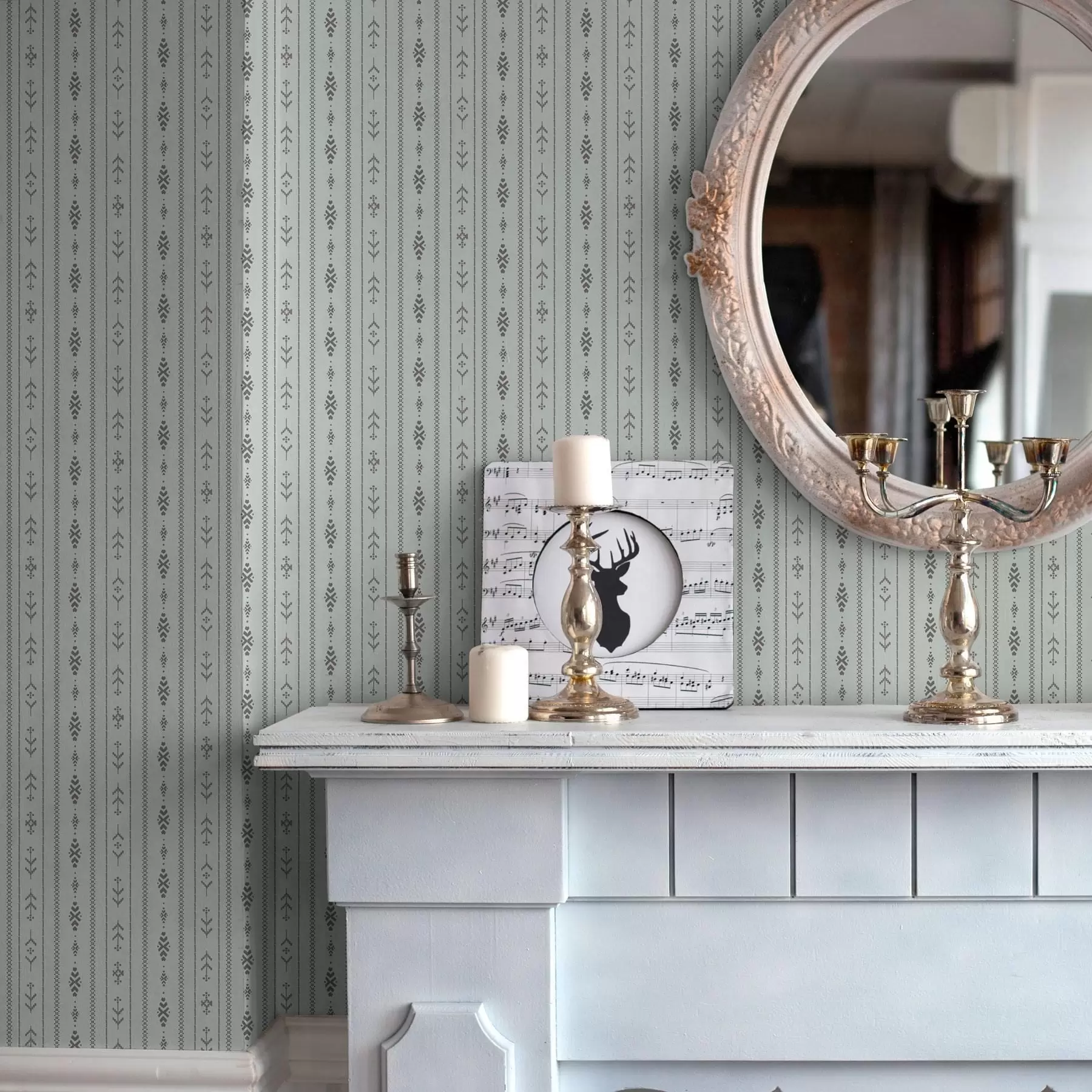 fototapet Motiv etnic cu modele în culorile gri și mentă a00138