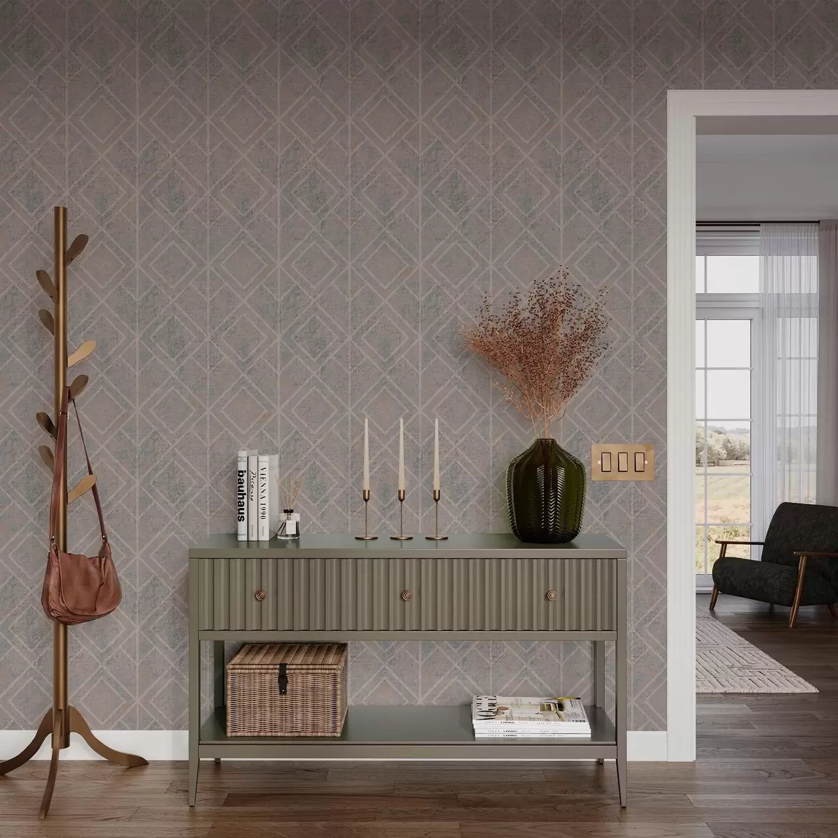 Wallpaper Diamante clasice în culorile albastru și bej a00141v2