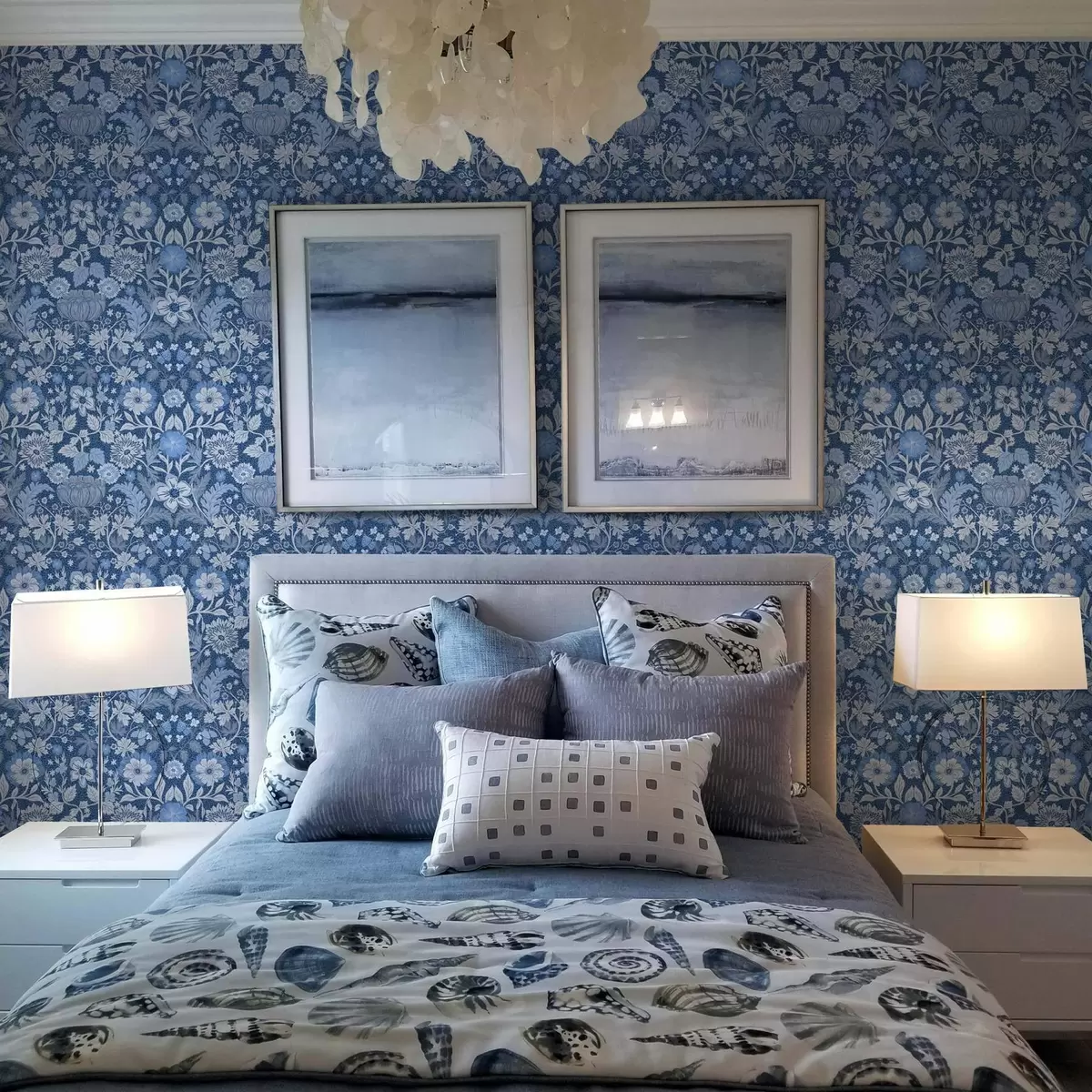 Wallpaper Imprimeu botanic albastru în stil vintage a00145v2