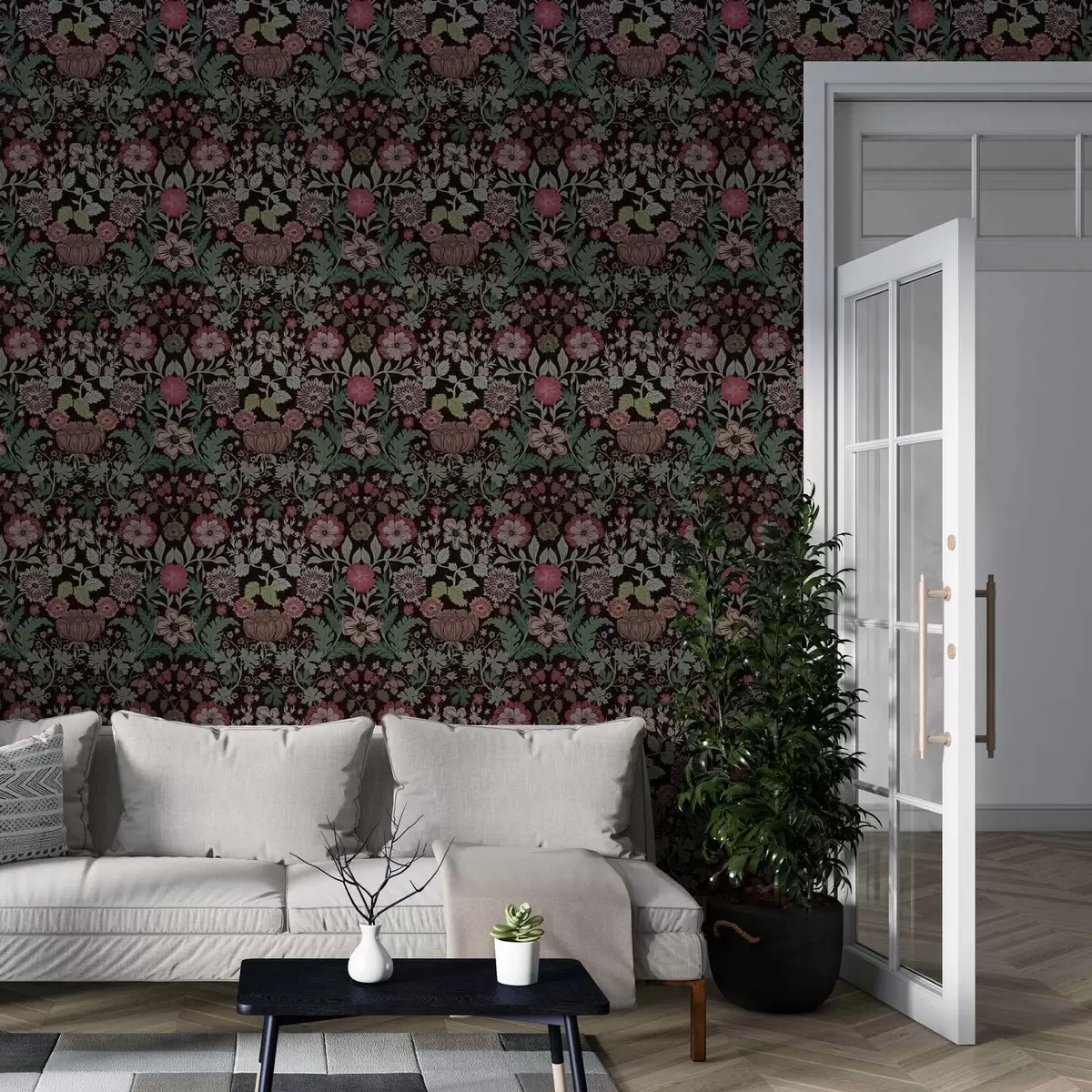 Wallpaper Imprimeu contrastant cu motive florale a00145v4