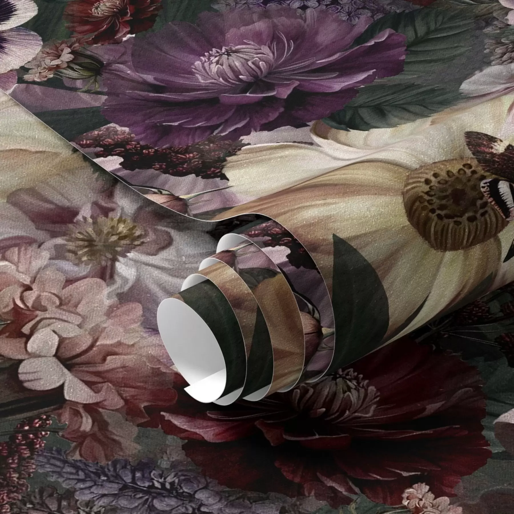 fototapet Imprimeu floral artistic în culori închise a00147