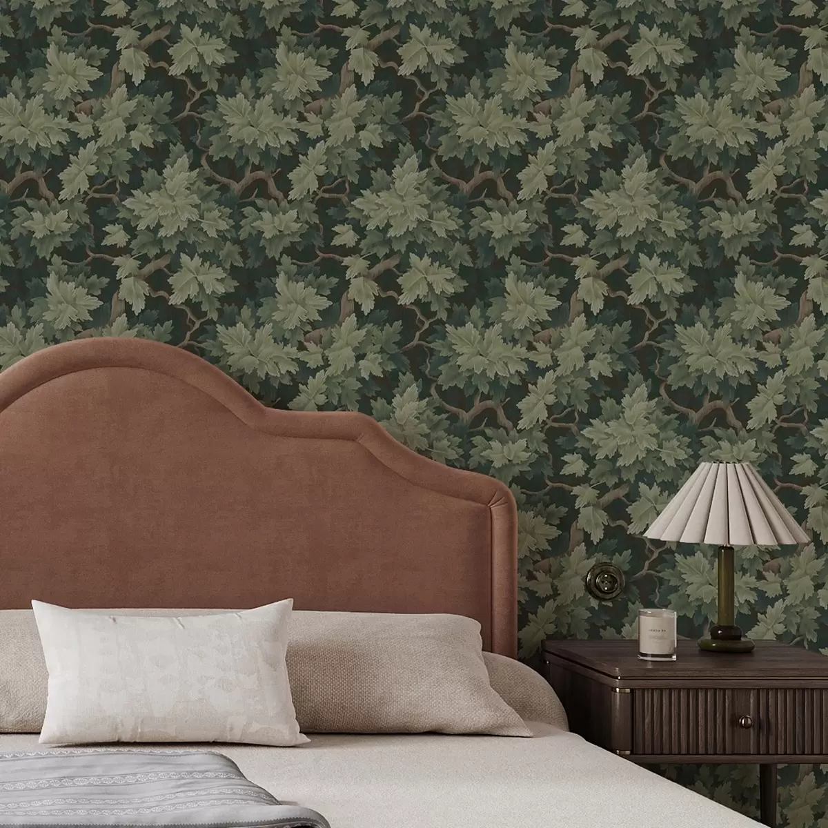 Wallpaper Frunze de stejar pe fundal verde a00151