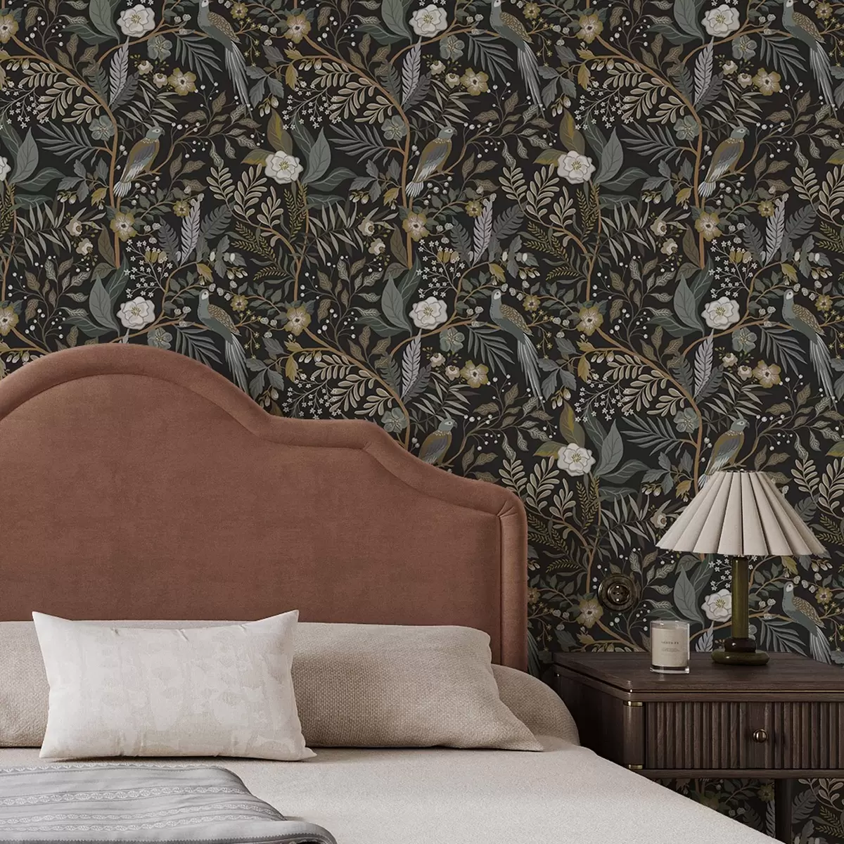 Wallpaper Păsări printre ramuri pe un fundal întunecat a00161