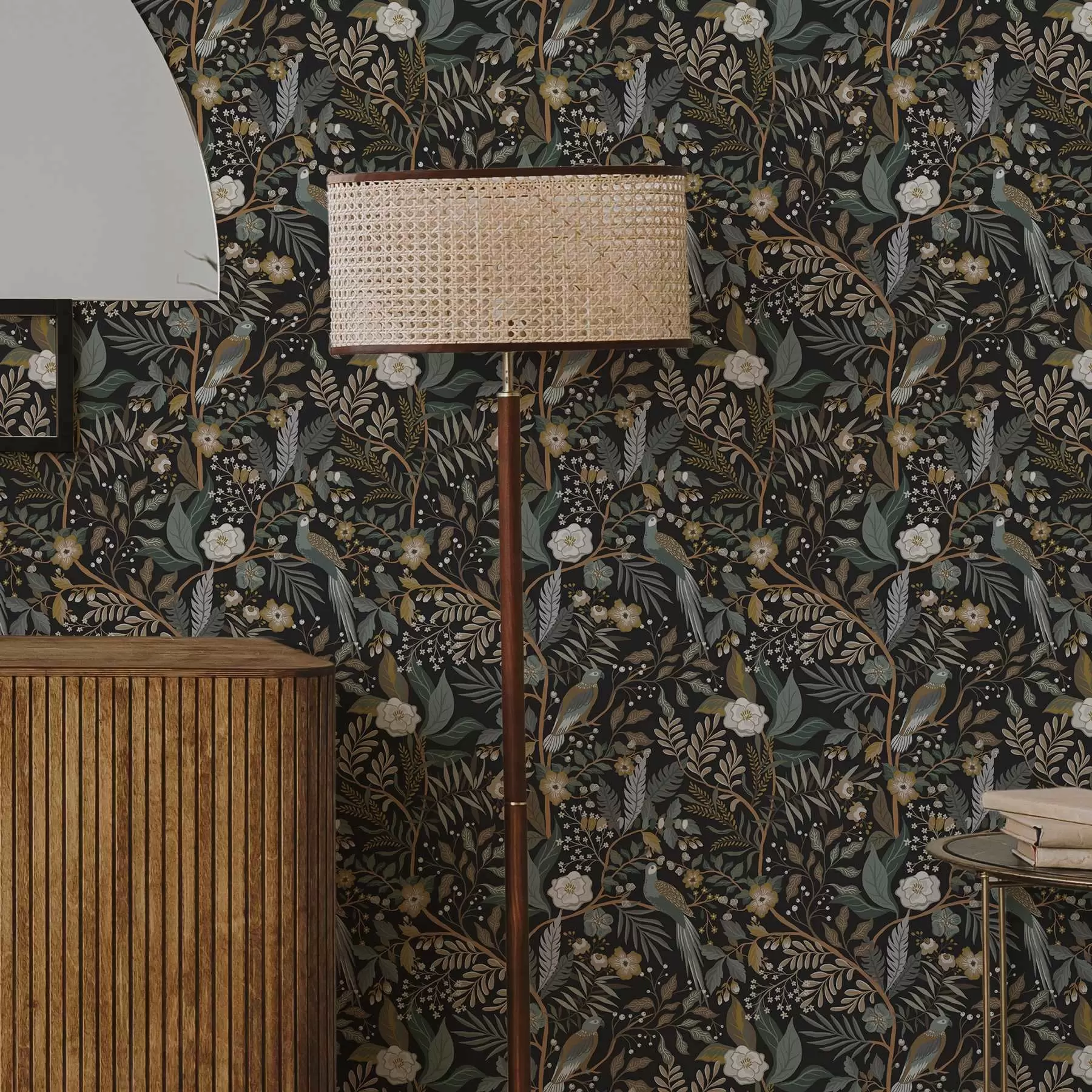 fototapet Păsări printre ramuri pe un fundal întunecat a00161